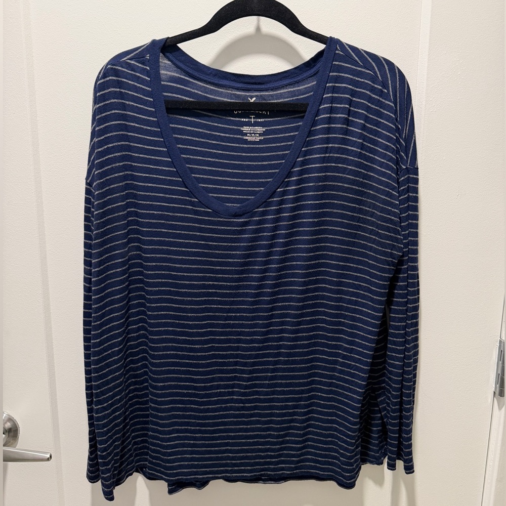 American Eagle Outfitters Soft and Sexy Navy Striped Long Sleeve Top Size M
